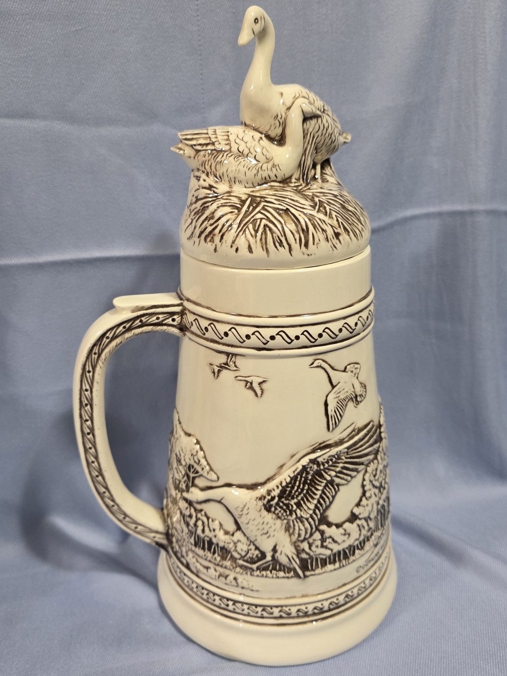 ​Vintage 1983 Duncan Enterprises Lidded Ceramic Waterfowl  Stein (Sepia Brown)